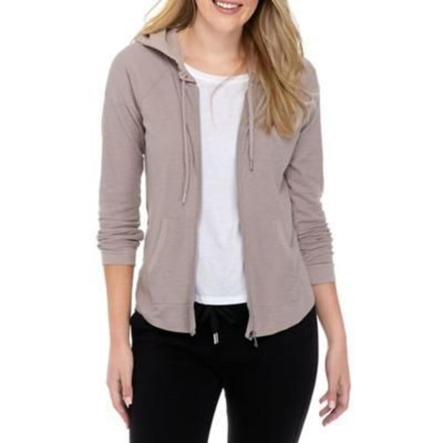 Calvin Klein Women's Premium Performance Rouched Long Sleeve Zip up Hoodie - Evening Sand : SM