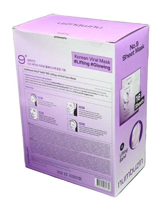 Numbuzin 9 NAD+ BIO Lifting-sil Full Face Mask Sheet 4 Masks - NEW