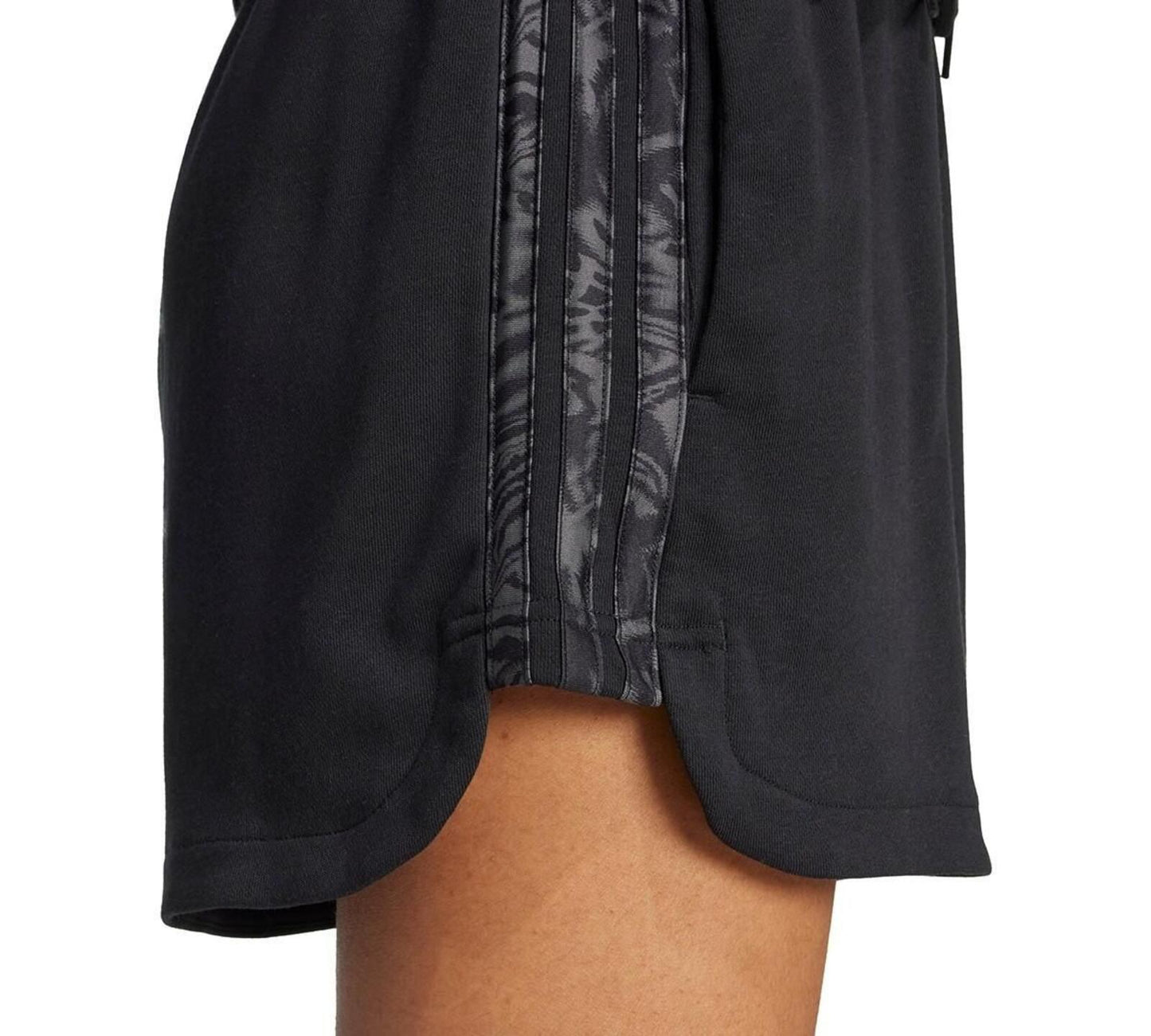 Adidas Women's French Terry Printed 3-Stripes Shorts - Black - S