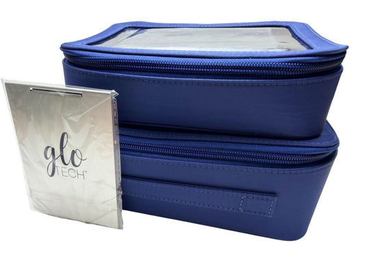 Glo Tech 3 Piece Set Cosmetic Bag Duo Compact Mirror Travel Organizer Navy Blue