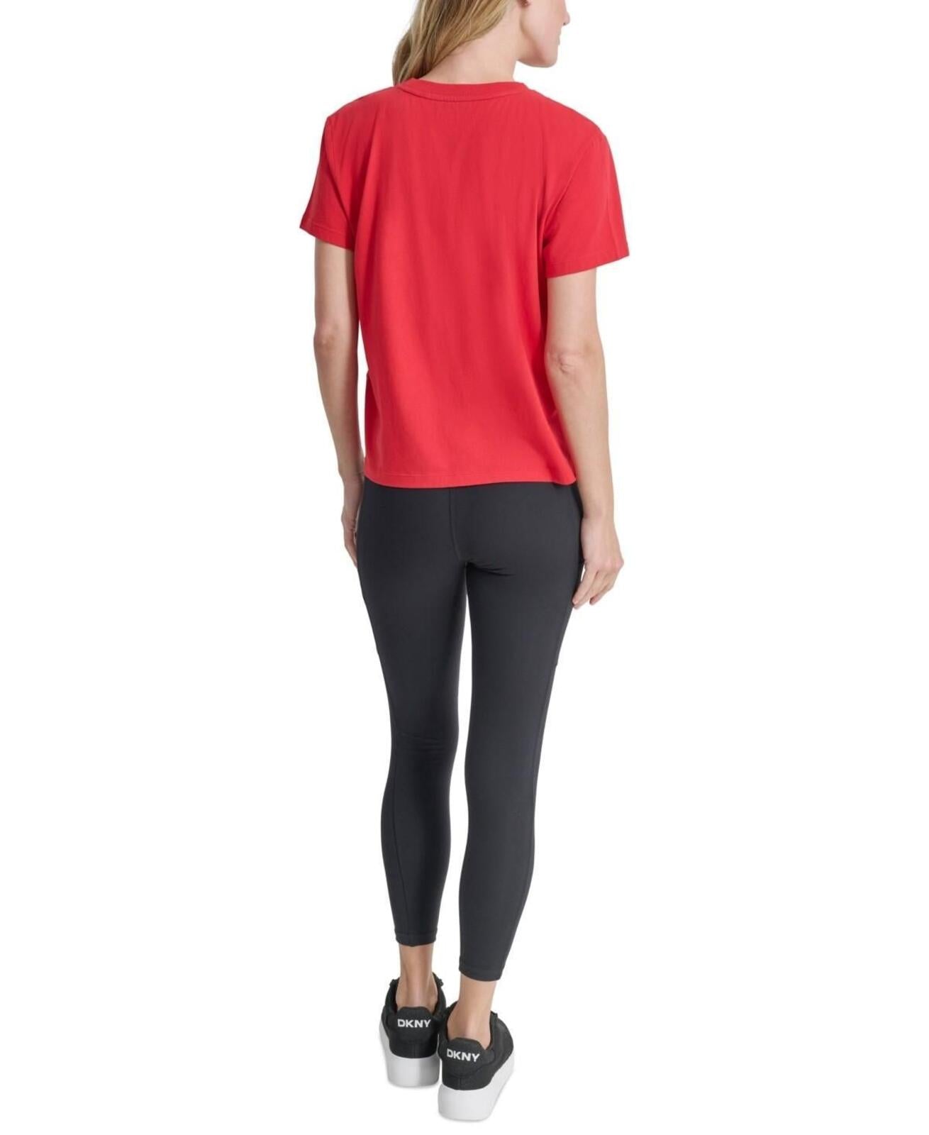 Dkny Sport Women's Rhinestone Stripe Knot T-Shirt - Red Light
