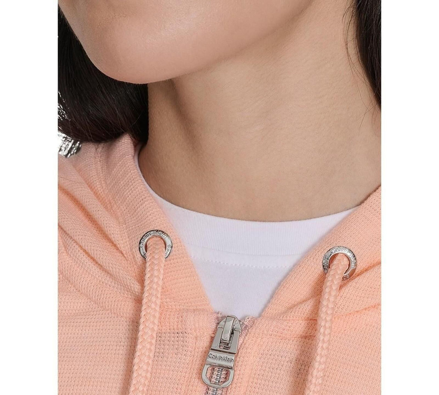 Calvin Klein Performance Ruched-Sleeve Zip Hoodie - Peach Nectar