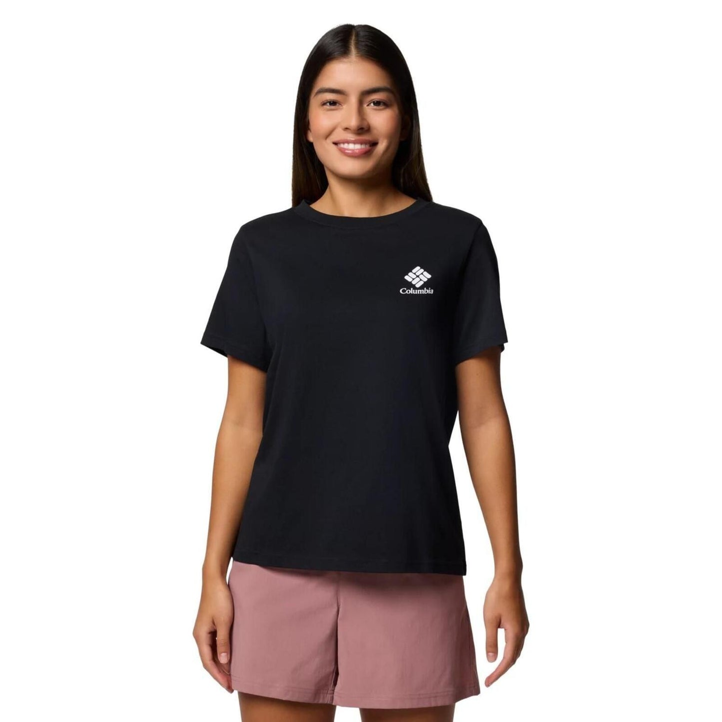 Columbia Women's Rolling Bend Graphic Short Sleeve Top - Black, Stacked Gem