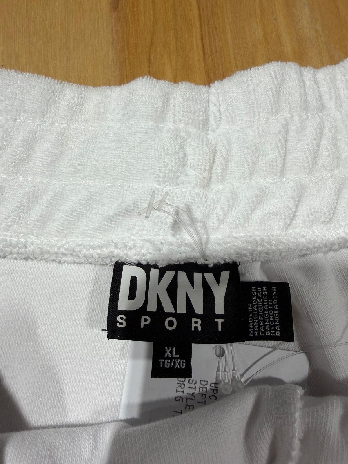 DKNY Sport Women's Terry Cloth Relaxed Shorts in white.