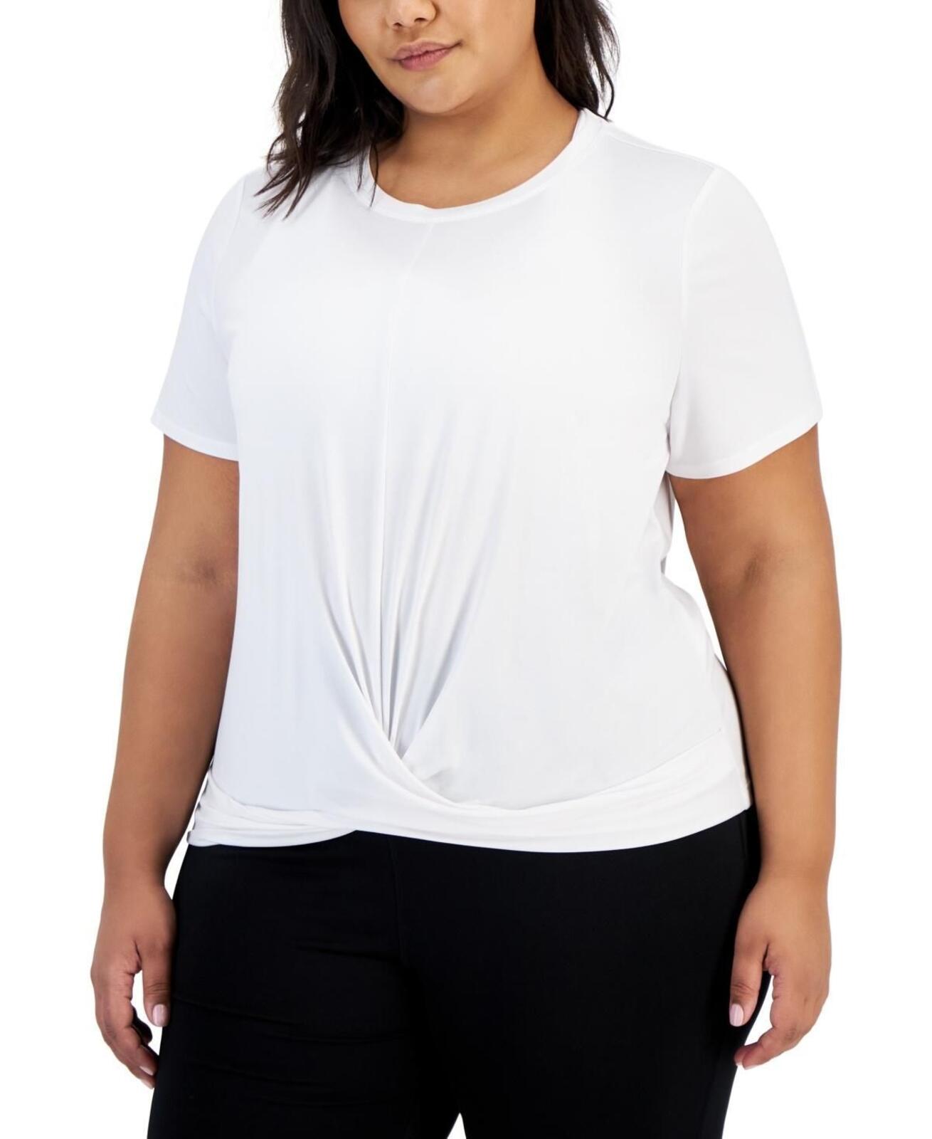 ID Ideology Plus Size Active Solid Twist-Front Top - Bright White