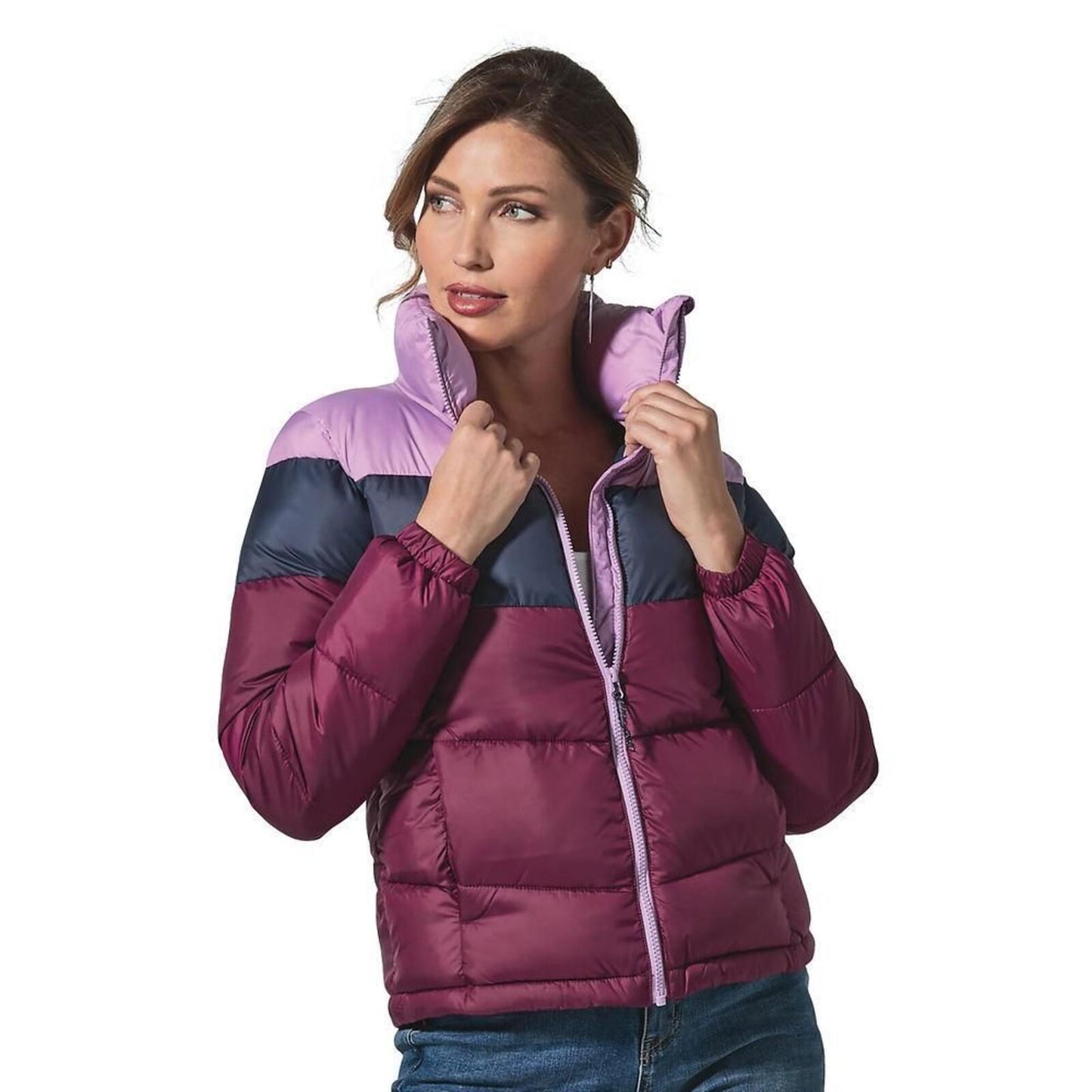 Columbia Women Puffect Color Blocked Jacket Marionberry/Nocturnal/Gumdrop