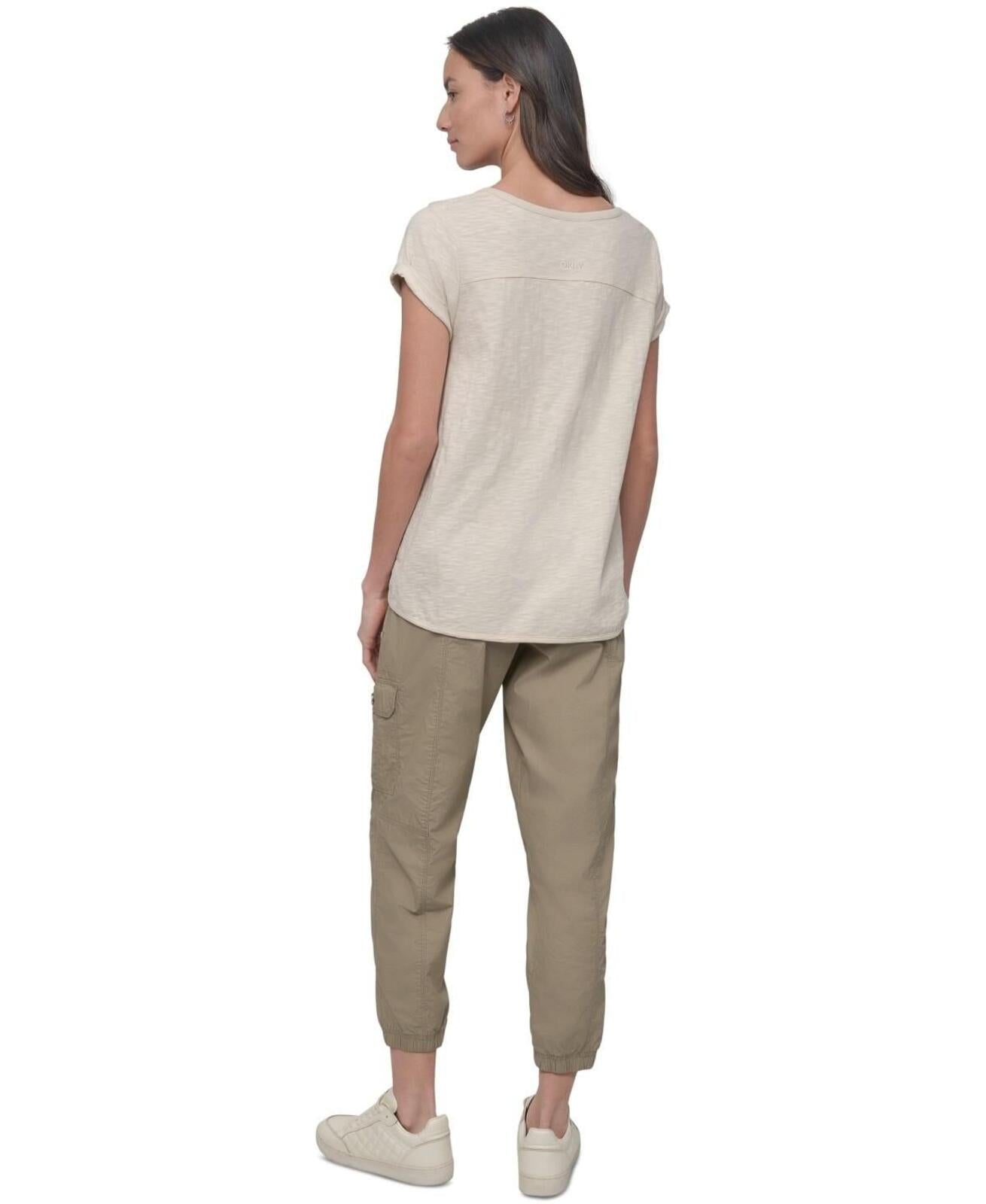 Dkny Sport Women's V-Inset Roll-Sleeve T-Shirt - Light City Khaki