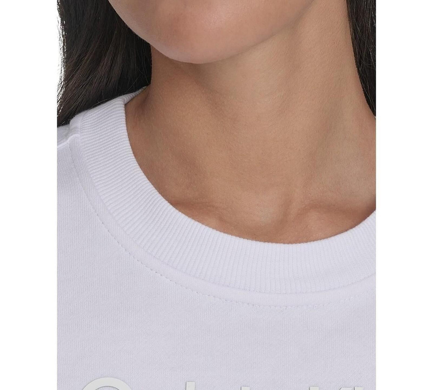 Calvin Klein Performance Women's French Terry 2-Tone Logo Crop T-Shirt - Wh Blue Su
