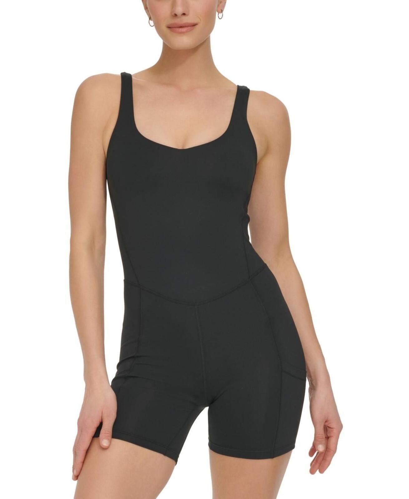 Dkny Sport Women's Seamed Bike Shorts Sleeveless Unitard - Black