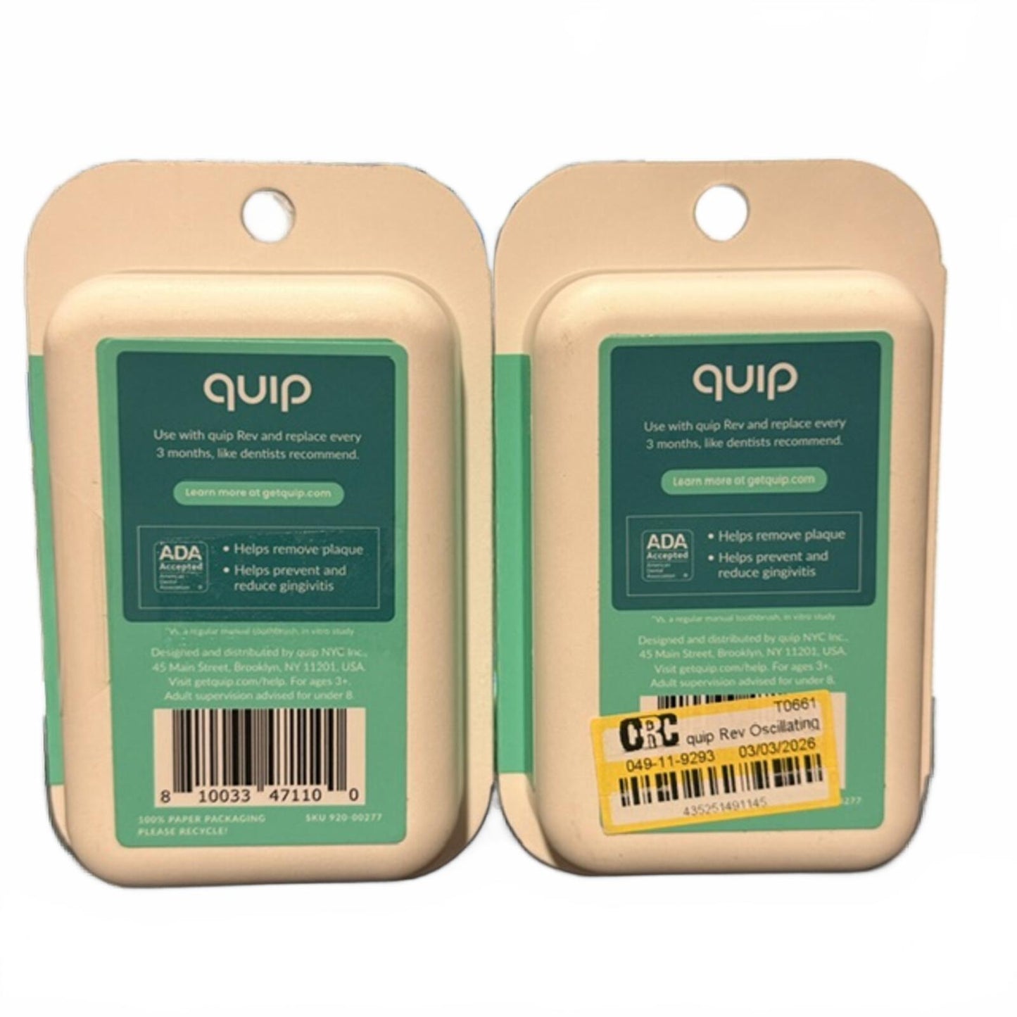 quip Rev 360 Oscillating Brush Heads - 4 Pack (2 Packs of 2) Soft Black Bristle