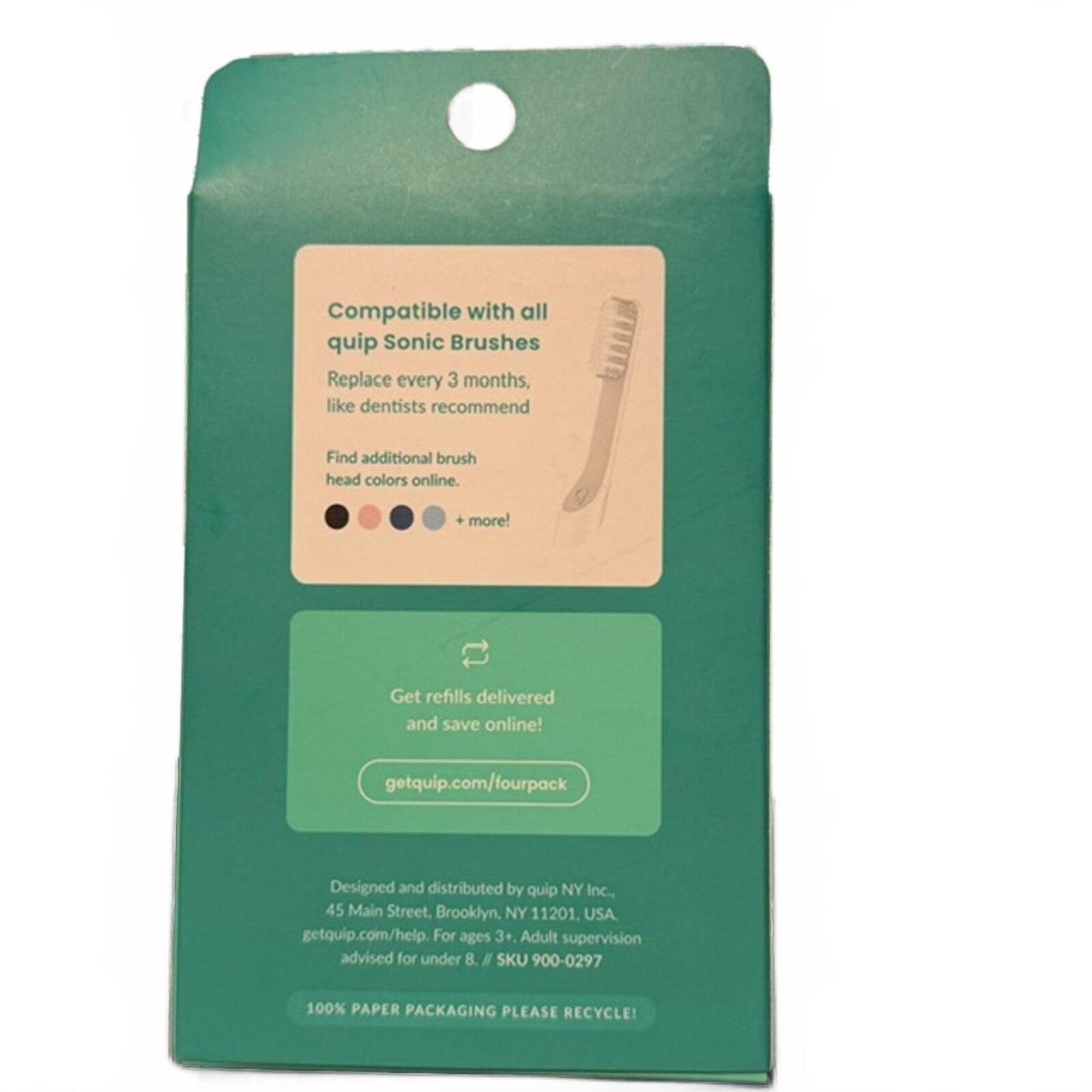 quip Sonic Brush Head - Soft, Value Pack of 4 - White Replacement Refills
