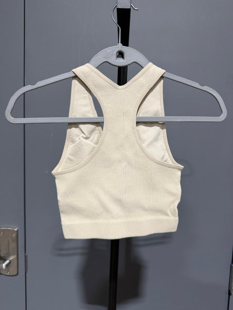 Zenana Ribbed Cropped Racerback Brami, Beige #6133A