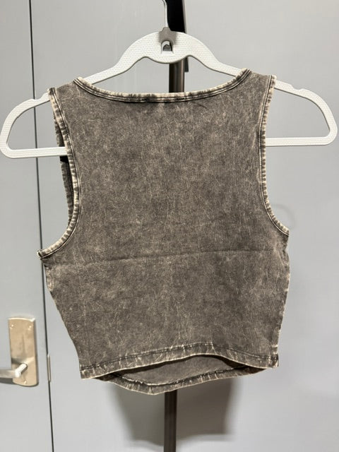 Zenana Square Neck Cropped Tank Top - Ash Black, CTW-3356Y