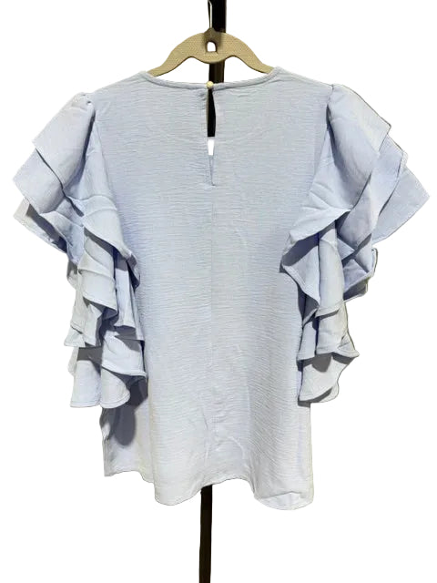 Zenana Multi Tier Ruffle Sleeve Top, Spring Blue QT-7137Y