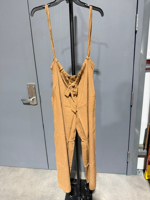 Zenana Deep Camel Tie Back Suspender Jumpsuit QP-7172Y