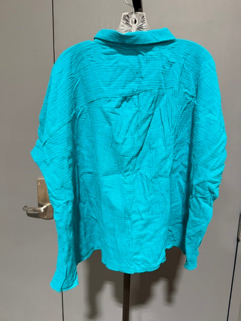 Zenana Double Gauze Button Up Short Sleeve Top - Light Teal QT-1390A