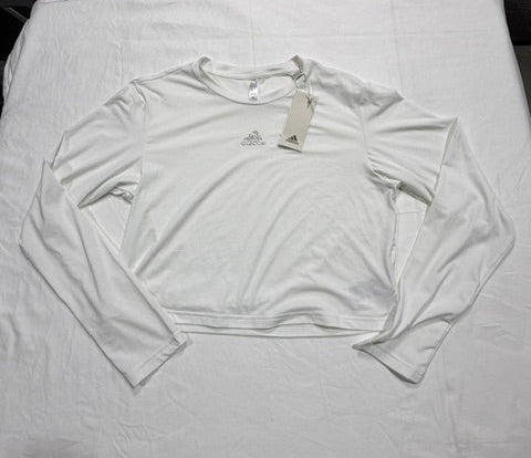 Adidas Women's Y2K Glam Embellished Logo Cropped Long Sleeve T-Shirt - White M