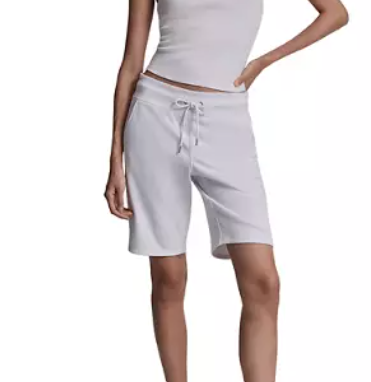 DKNY Sport Women's Embroidered Logo Bermuda Shorts with Side Vents - White XL