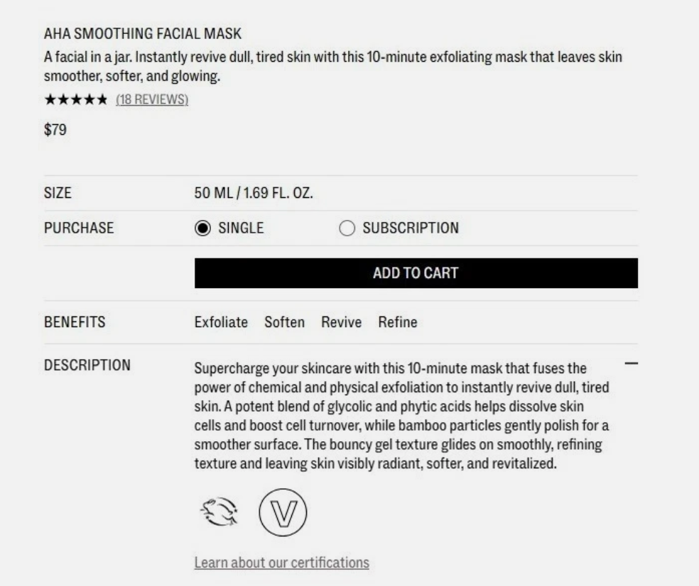 Beauty Counter Reflect Effect AHA Smoothing Facial Mask 2.5oz Full Size - NEW in Box