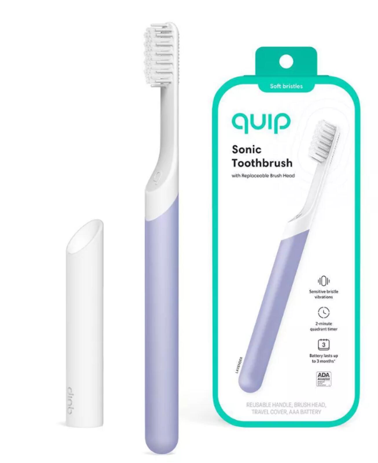 quip Sonic Toothbrush with Replaceable Brush Head Cover - Lavender, Soft Bristle