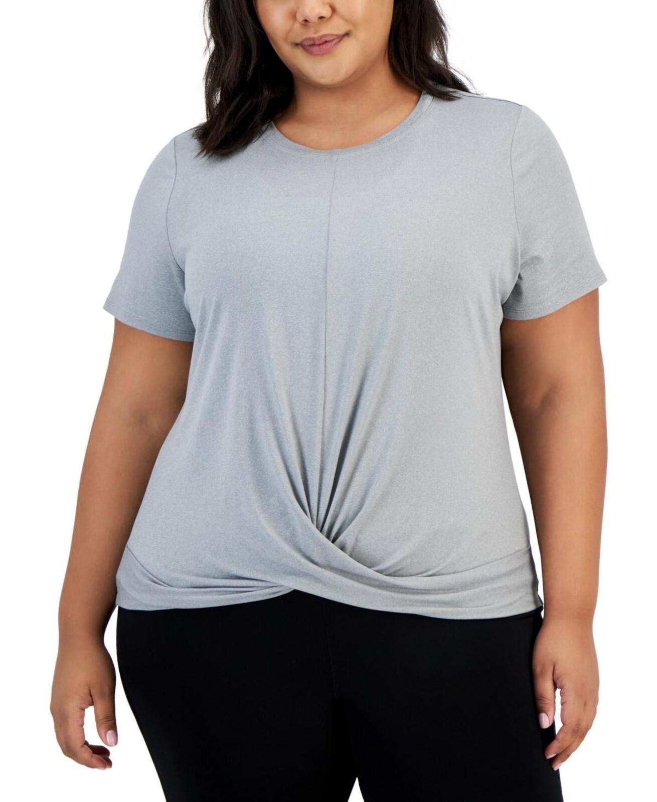 ID Ideology Women Regular Fit Short Sleeve T-Shirt Shirt 2X Grey Solid