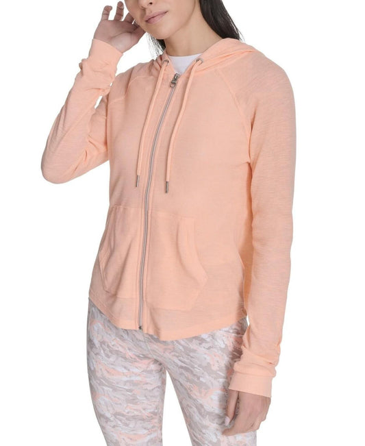 Calvin Klein Performance Ruched-Sleeve Zip Hoodie - Peach Nectar