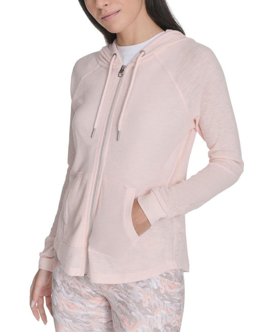 Calvin Klein Performance Ruched-Sleeve Zip Hoodie - Cloud Pink