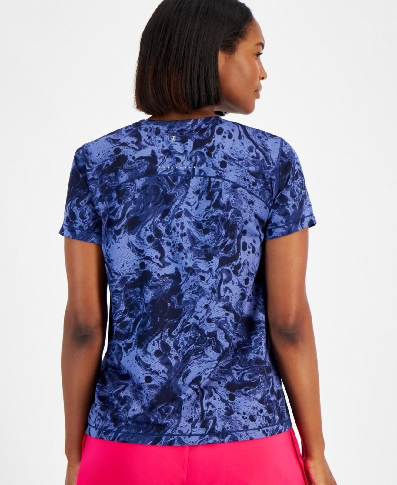 ID Ideology Women's Water-Bubbles Jacquard Mesh Short-Sleeve Top - Chambray Blue