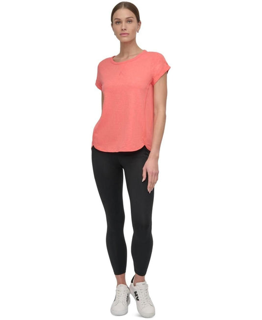 Dkny Sport Women's V-Inset Roll-Sleeve T-Shirt - Coral Crush
