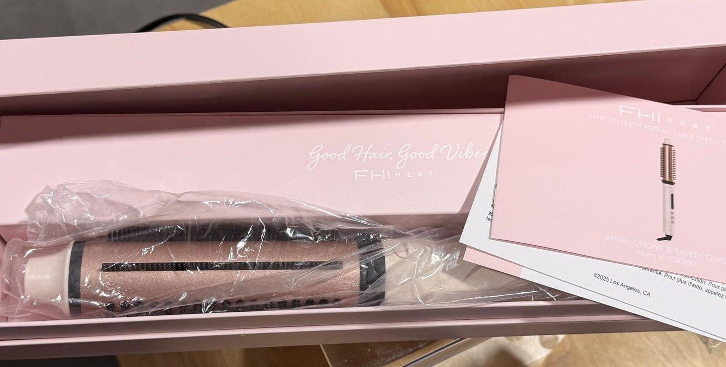FHI Heat SwiftStyler Retractable Speed Styler Heating Curling Brush - Light Pink - 1"x1": Ceramic, All Hair Types, 5 Settings