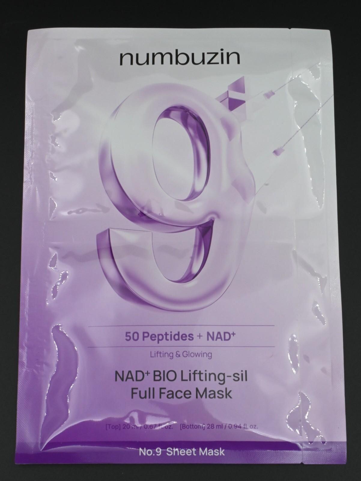 Numbuzin 9 NAD+ BIO Lifting-sil Full Face Mask Sheet 4 Masks - NEW