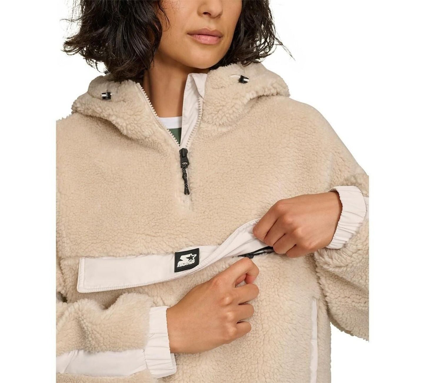 Starter Women's 1/4-Zip Sherpa Pullover Hoodie - Sand