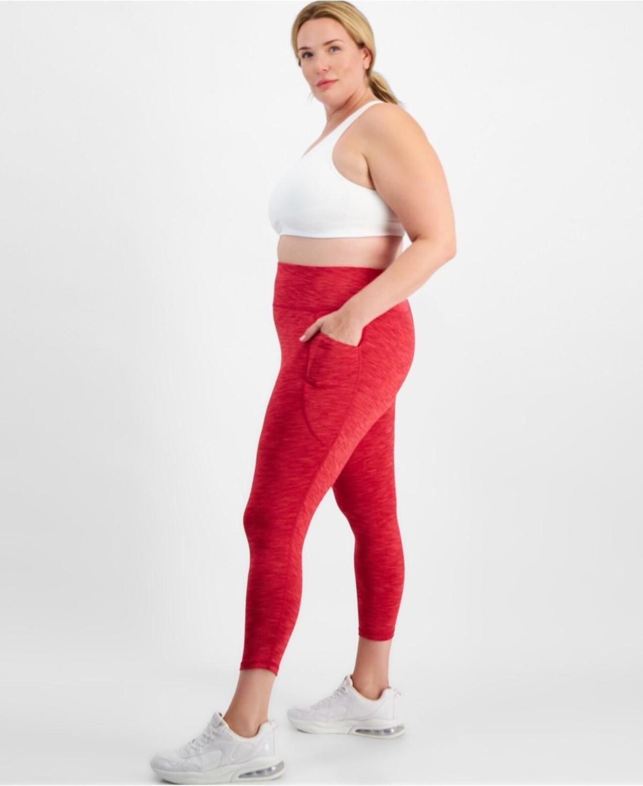 ID Ideology Plus Size High Rise Leggings Spacedye 7/8 Leggings - Cherry Red