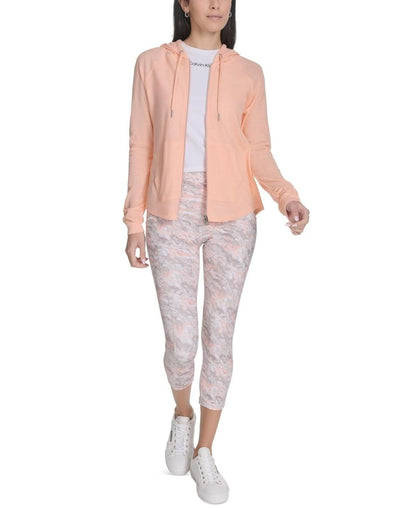 Calvin Klein Performance Ruched-Sleeve Zip Hoodie - Peach Nectar