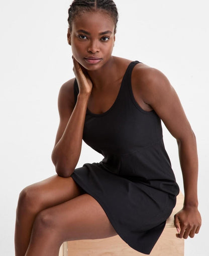 ID Ideology Women's Performance Ribbed Sleeveless Dress - Deep Black
