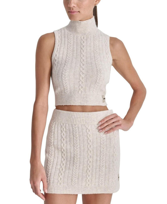 Dkny Sport Women's Cropped Mock-Neck Cable Knit Tank Top - Cortdo Heather