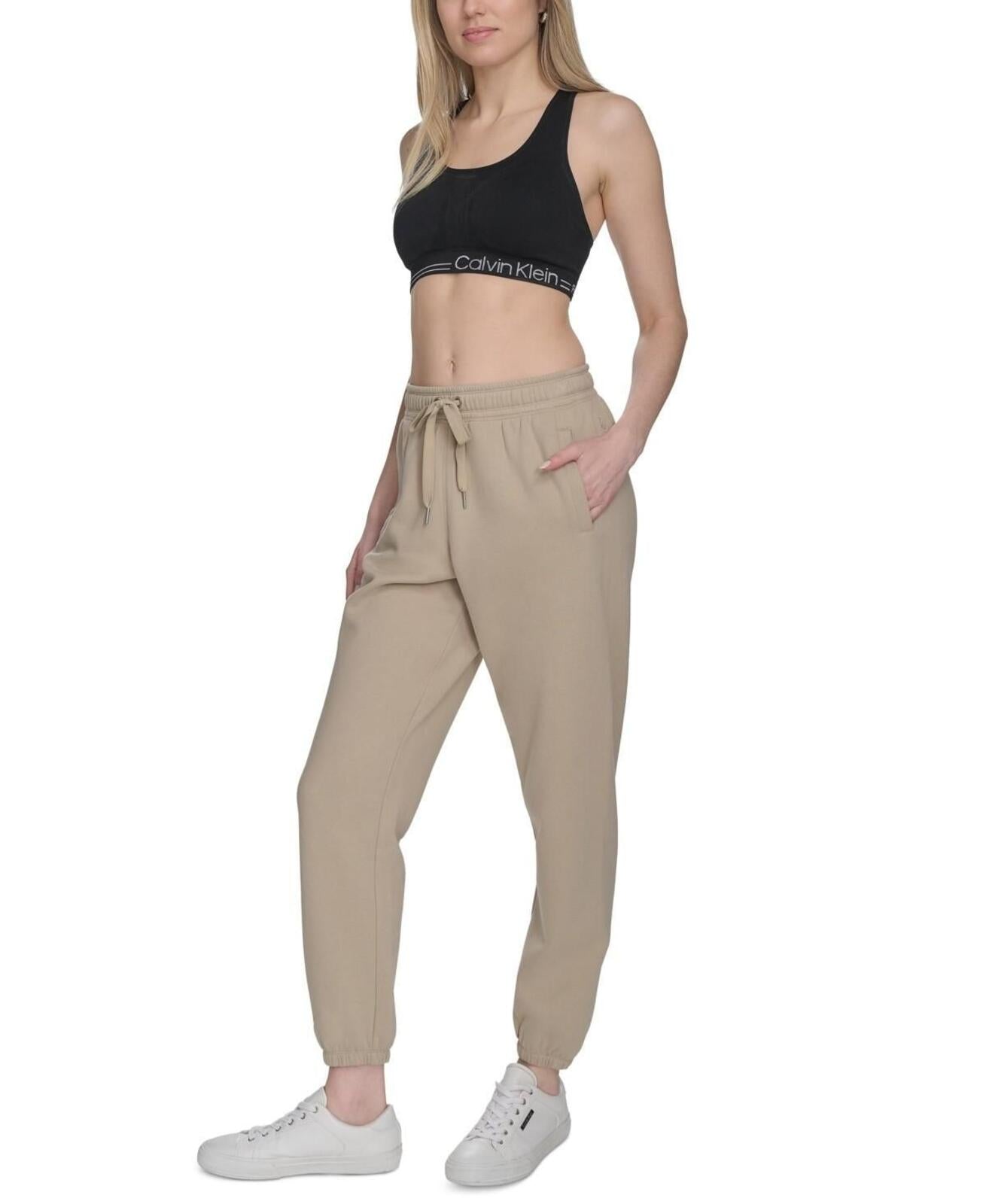 Calvin Klein Performance Women's High-Waist Fleece Pants - White Pepper