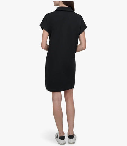 DKNY Womens Studded Logo Short Sleeve Collared V-neck T-shirt Dress