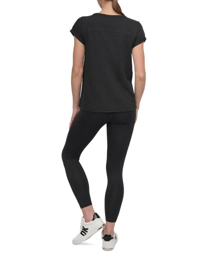 Dkny Sport Women's V-Inset Roll-Sleeve T-Shirt - Black