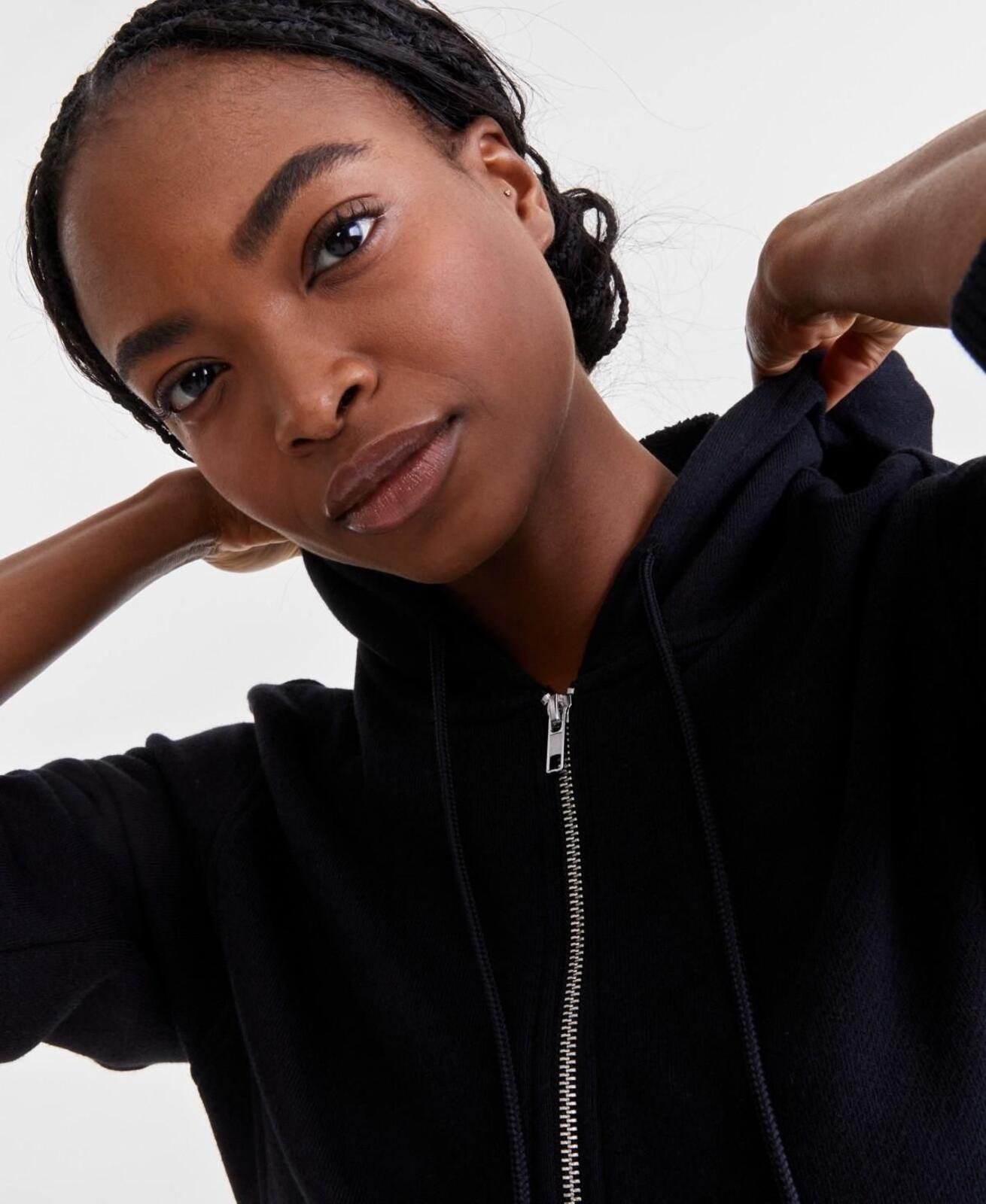 ID Ideology Women's Cropped Full-Zip Knit Hoodie - Deep Black