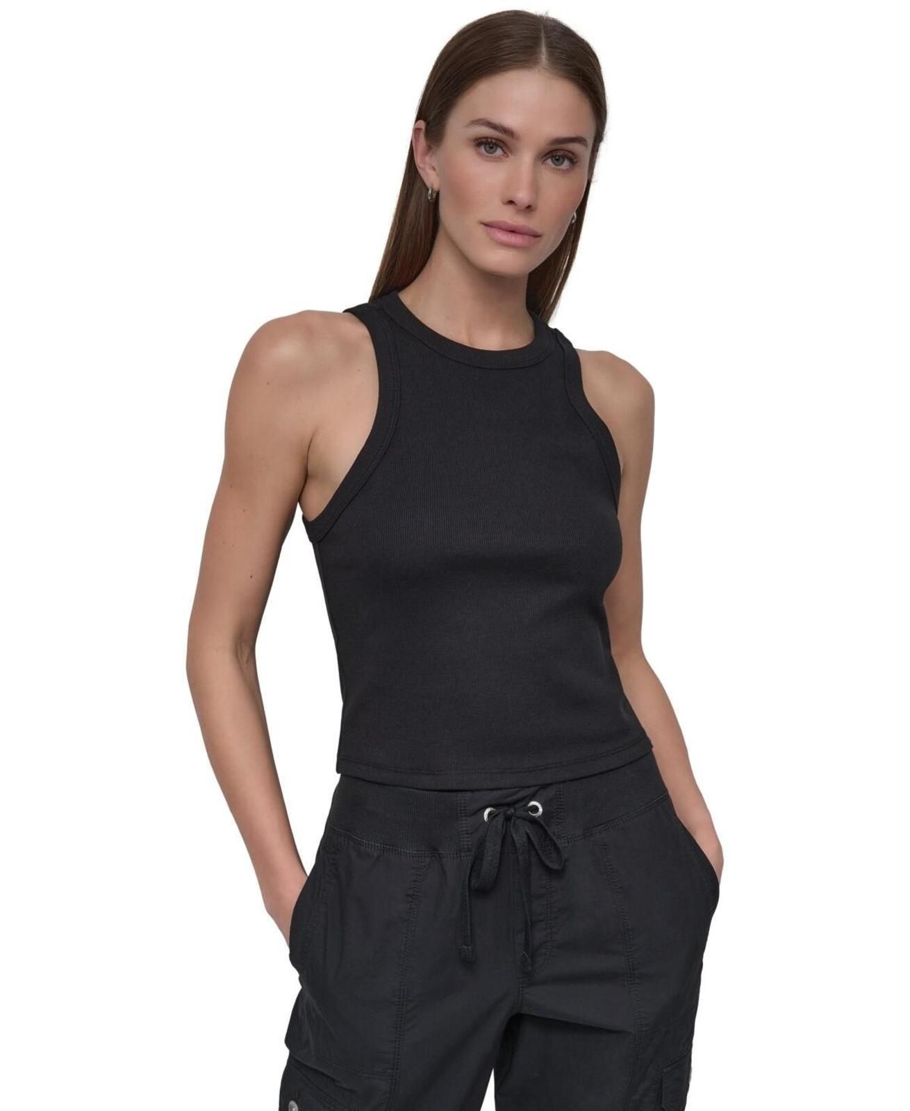 Dkny Sport Women's Ribbed High-Neck Racerback Tank Top - Black