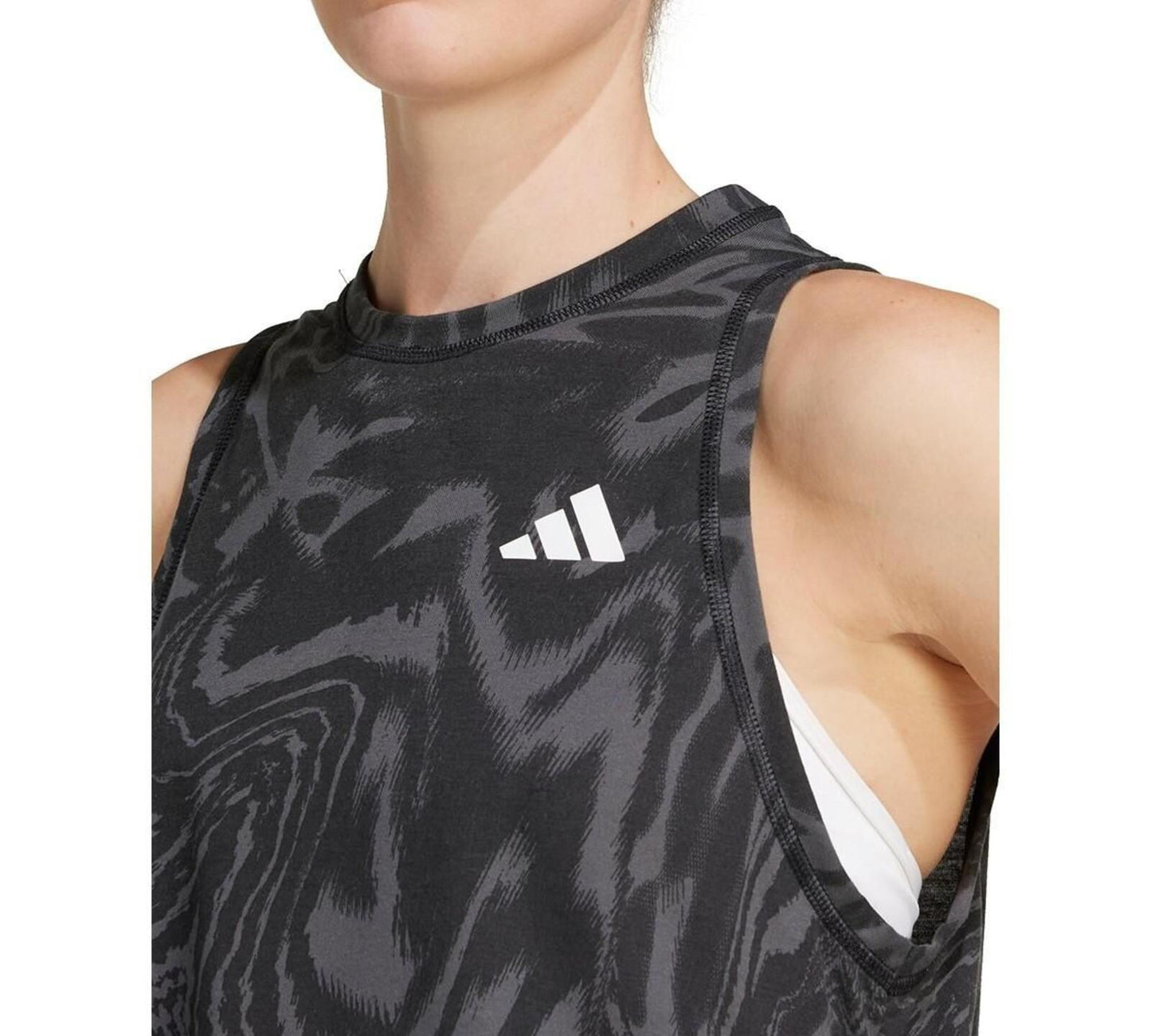Adidas Women Printed Climacool Cropped Tank Top - Black Gray - XL