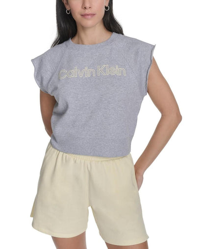 Calvin Klein Performance Women's Sleeveless Puff-Logo Cropped Top - Pearl Grey Heather / Buttercream