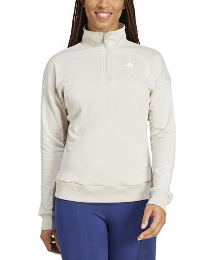 Adidas French Terry Quarter Zip Pullover, Large, Beige