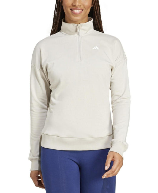 Adidas French Terry Quarter Zip Pullover, Large, Beige