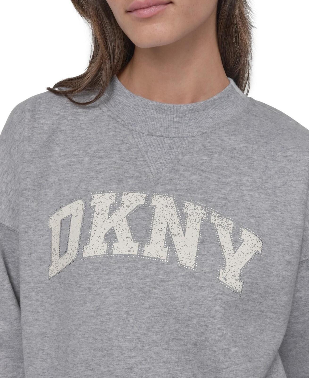 Dkny Sport Women's Rhinestone Logo Crewneck Top - Pearl Grey Heather