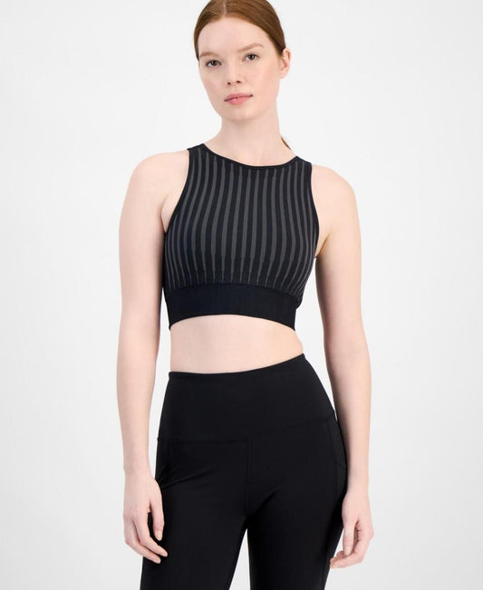 ID Ideology Women's High-Neck Cutout-Back Sports Bra - Deep Black