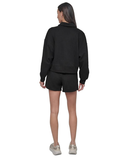 Dkny Sport Women's Varsity Embroidered Logo Smocked 4" Shorts - Black