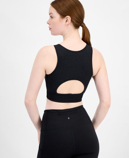 ID Ideology Women's High-Neck Cutout-Back Sports Bra - Deep Black