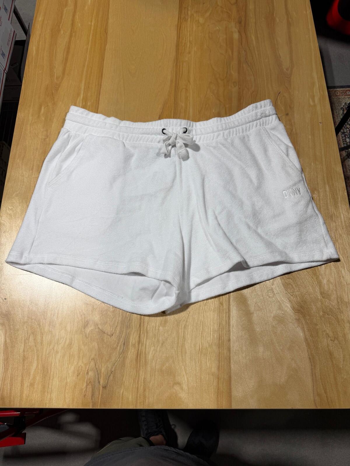 DKNY Sport Women's Terry Cloth Relaxed Shorts in white.